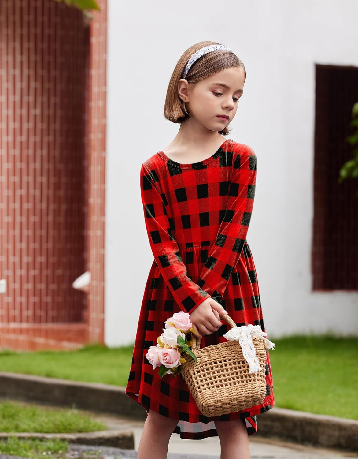 Girls Dress Kids Holiday Casual Long Sleeve High Low Swing Midi Dresses