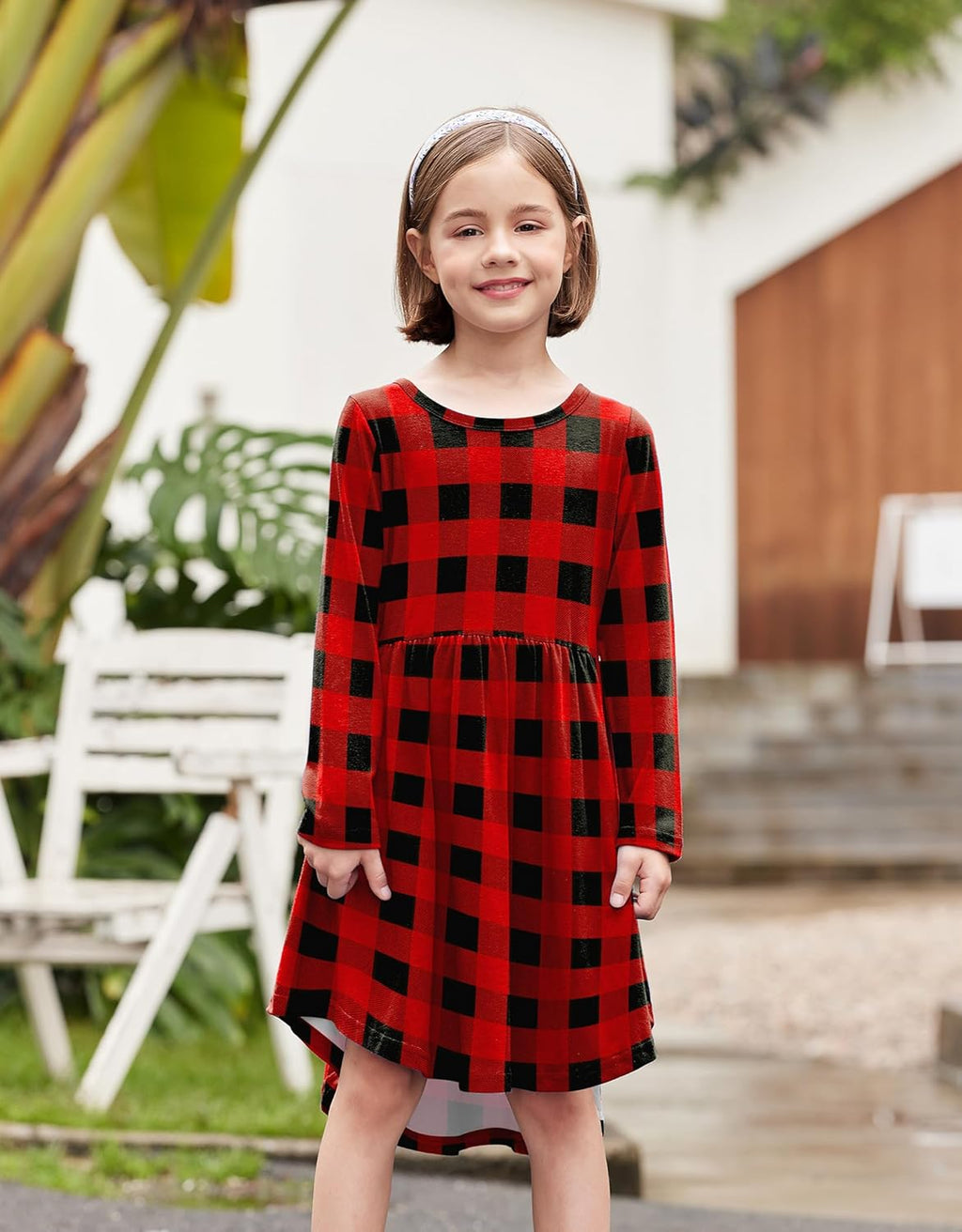 Girls Dress Kids Holiday Casual Long Sleeve High Low Swing Midi Dresses