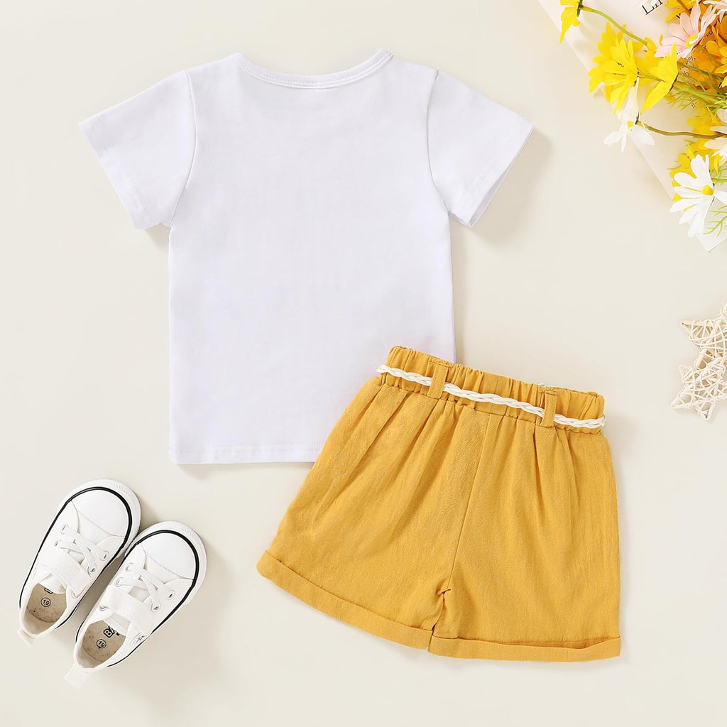 Toddler Baby Girls Clothes Watermelon T-Shirt + Linen Shorts with Belt Cute Summer Short Set