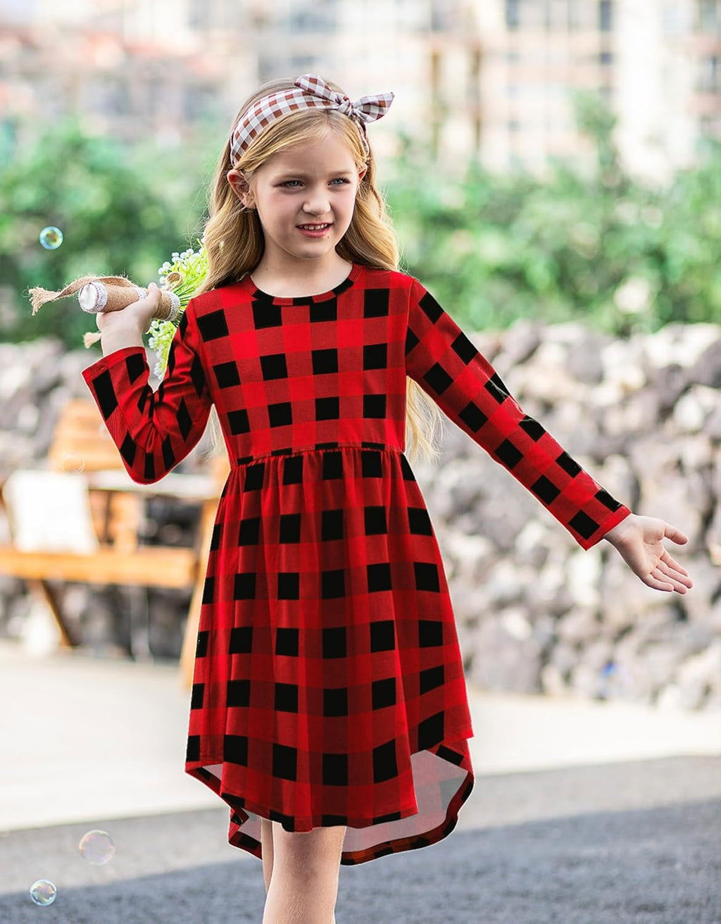 Girls Dress Kids Holiday Casual Long Sleeve High Low Swing Midi Dresses