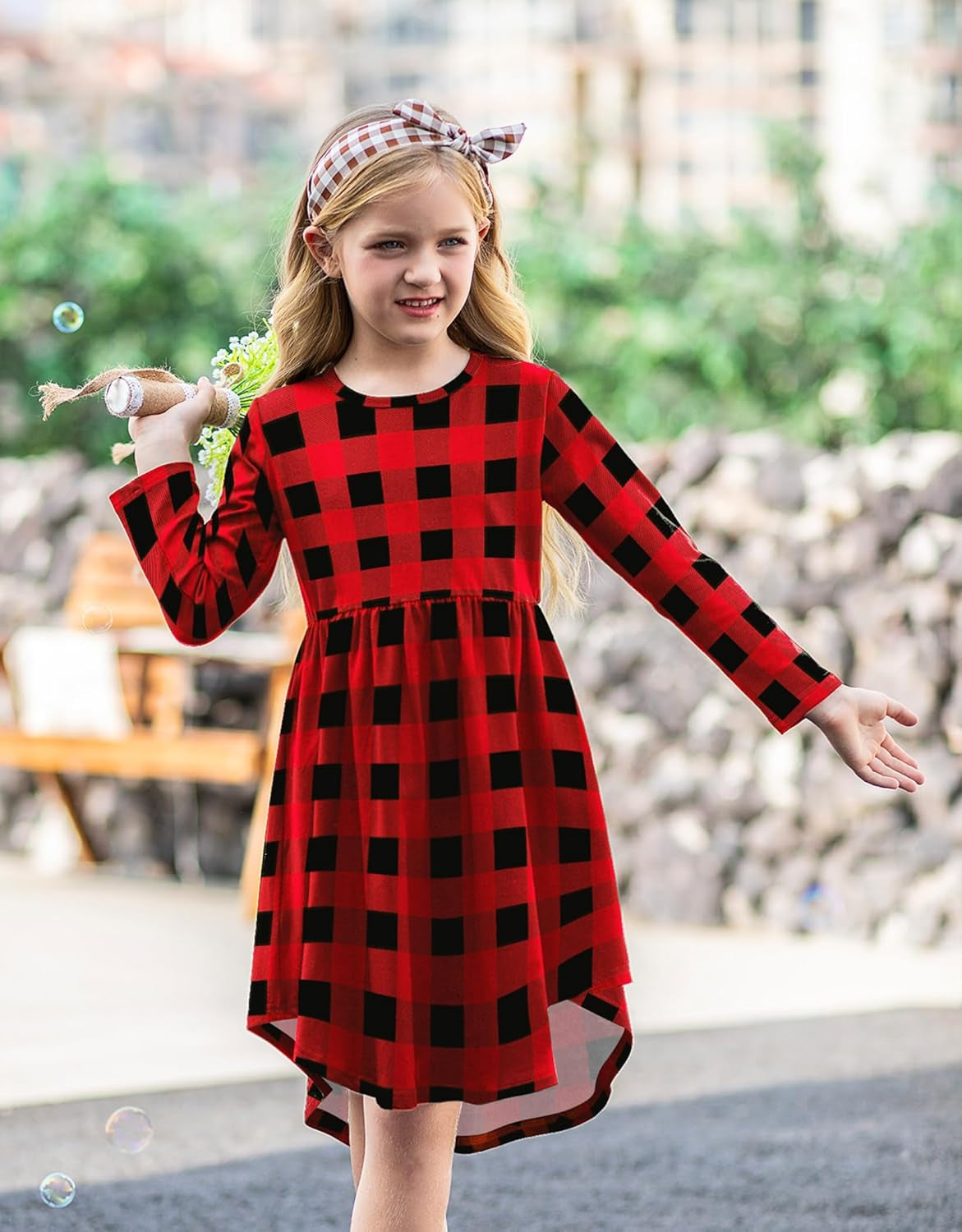 Girls Dress Kids Holiday Casual Long Sleeve High Low Swing Midi Dresses