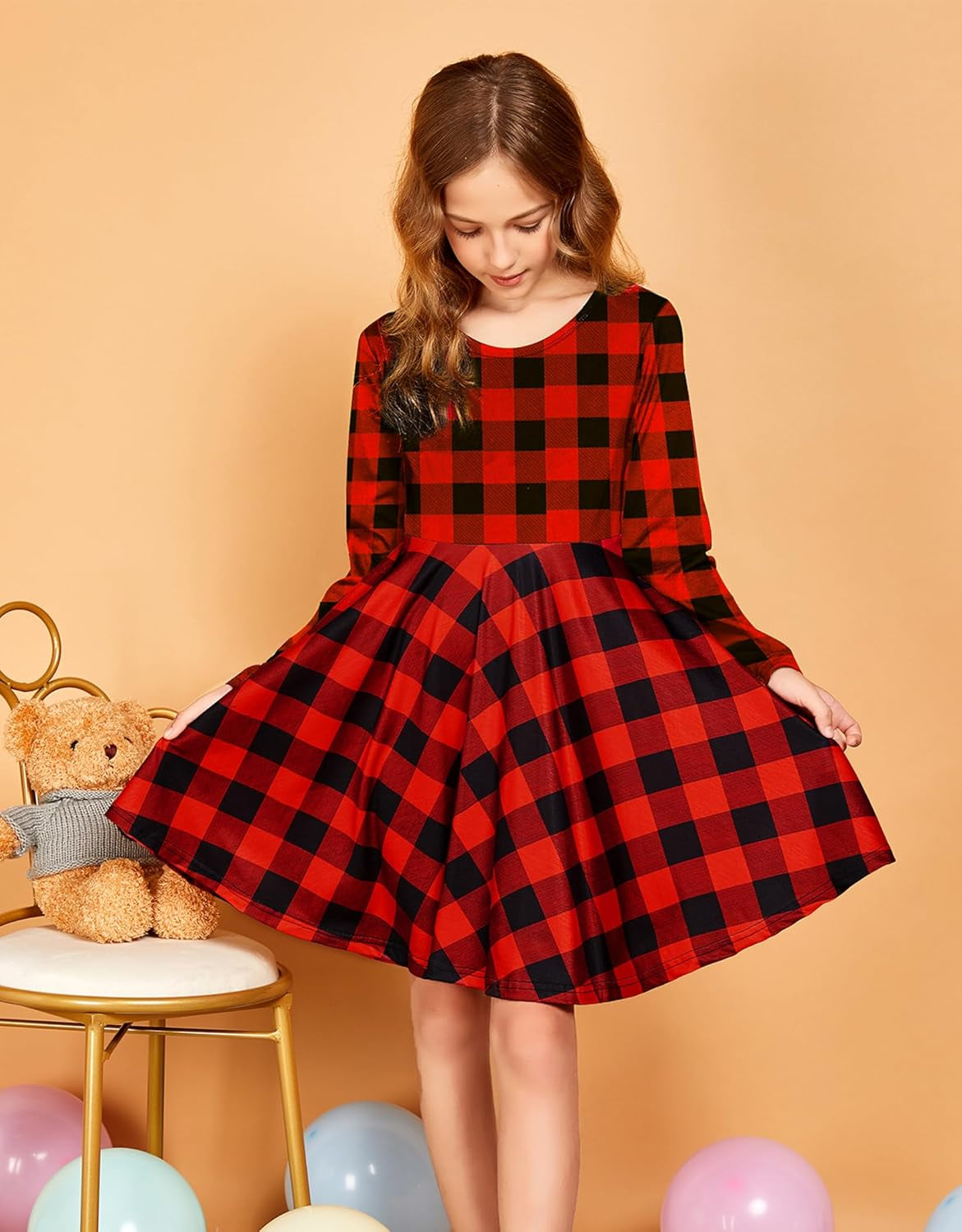 Girls Dress Kids Holiday Casual Long Sleeve High Low Swing Midi Dresses